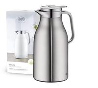 alfi SKYLINE 1,5 l, jarra isotérmica de acero inoxidable con inserción higiénica de vidrio duro, tapón de rosca con cómodo pulsador, mango ergonómico a una mano, ideal como jarra de café o té, sin BPA