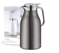 alfi SKYLINE 1,5 l, jarra isotérmica de acero inoxidable con inserción higiénica de vidrio duro, tapón de rosca con cómodo pulsador, mango ergonómico a una mano, ideal como jarra de café o té, sin BPA