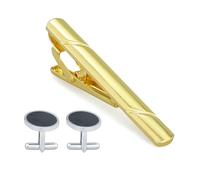 Alfiler de corbata de metal dorado, pasador de corbata, pasador de corbatas para hombre, con bordes cuadrados y gemelos redondos, para negocios, bodas, 5.9 x 0.7, Cobre, No es una piedra preciosa