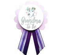 Alfiler para baby shower con texto en inglés "Grandma to Be Baby Shower" para que no lo usen, elefante morado, It's a Girl Baby Spr