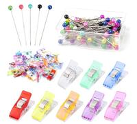 Alfileres Costura 200 Pcs + Pinzas Costura 50 Pcs, Alfileres con Cabeza Redonda, Pinzas Costura para Tela, Costura Accesorios para DIY Joyería Modista Manualidades Proyectos