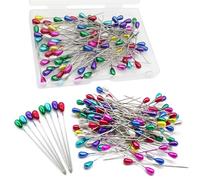 Alfileres de costura para costura, cabezas de colores, largos, 200 unidades, rectos, para costura, acolchado, para manualidades y confección de vestidos