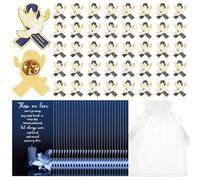 Alfileres de paloma de cinta azul conmemorativos, broches de cinta funeraria en Forever in Our Hearts con tarjetas de poema conmemorativas, bolsas de organza para funerarios, eventos de luto, recuerdo