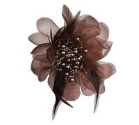 Alfileres de solapa de plumas Broche de plumas, ramillete flores tela, Pin solapa, 15cm, accesorio Multicolor for mujer(Coffee)