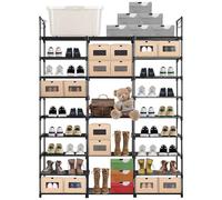 ALFKET Zapatero de 9 Niveles 3 Filas, Zapateros de Metal DIY para 50-55 Pares Zapatos con Gancho, Ahorra Espacio Zapatero Estrecho para Sala de Estar Vestidor Entrada Pasillos y Dormitorio, Negro