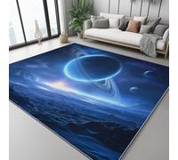 Alfombra 100 X 150 Cm Ciencia Ficción Paisaje Cósmico Planetas - Suave, Lavable A Máquina Y Antideslizante, Alfombra De Pelo Corto Anti-Fading para Sala De Estar, Dormitorio Y Comedor - Azul Blanco