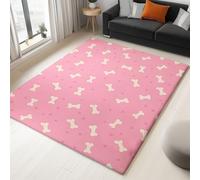 Alfombra 100 X 150 Cm Dibujo Animado Huella De Pata Hueso De Perro Rosa Crema, Pelo Corto Suave, Antideslizante, Lavable A Máquina, Grande, Decorativa Moderna para Sala De Estar, Dormitorio Y Pasillo