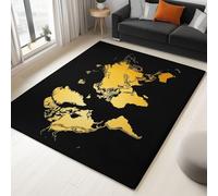 Alfombra 100 X 150 Cm Geografía Continentes Mapa del Mundo - Pelo Corto Lavable Y Antideslizante, Alfombra Moderna para Sala, Dormitorio, Comedor - Oro Negro Decoración Habitación