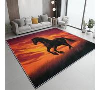 Alfombra 100 X 150 Cm Impresionismo Puesta De Sol Caballo Rojo Negro, Pelo Corto Suave, Antideslizante, Lavable A Máquina, Grande, Decorativa Moderna para Sala De Estar, Dormitorio Y Pasillo