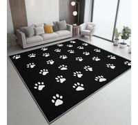 Alfombra 100 X 150 Cm Mascota Pata De Perro Huella De Pata - Suave, Lavable A Máquina Y Antideslizante, Alfombra De Pelo Corto Anti-Fading para Sala De Estar, Dormitorio Y Comedor - Negro Blanco