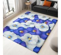 Alfombra 100 X 150 Cm Plantas Pétalos Pensamientos - Suave, Lavable A Máquina Y Antideslizante, Alfombra De Pelo Corto Anti-Fading para Sala De Estar, Dormitorio Y Comedor - Azul Blanco