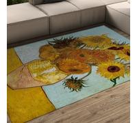 Alfombra 100x150 Antideslizantes Lavables Alfombrilla de salón para Naturaleza Muerta Jarrón Estampado Girasol Tapete Antideslizante Pelo bajo Ultra Suave Dormitorio Comedor Nursery del