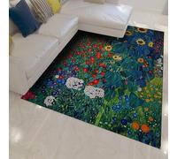 Alfombra 100x150 de jardín impresionista Alfombrilla área Lavable Oficina Tapete Antideslizante Suave Estampado clásico Suelo Vibrante Girasol Floral para Entrada Cocina Dormitorio salón