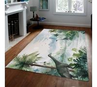 Alfombra 100x150 de Zona Alfombrilla salón Tapete Dinosaurio Lavables Suave Pelo bajo Interior Antideslizante Resistente a Manchas Acuarela Paisaje en la Jungla para Dormitorio Oficina