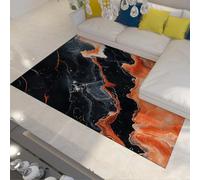 Alfombra 100x150 Lavable Alfombrilla Suaves para salón Arte Fluido Negra Naranja Tapete abstractas de Pelo bajo Que no mudan moquilla Antideslizante Oficina Interior y Dormitorio del