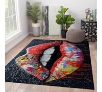Alfombra 100x150 Lavable para salón Alfombrilla Grande y Moderna de Granja con Respaldo Antideslizante Labios grafitis Coloridos Tapete Pop Art el Suelo Plegables Finas Comedor Cocina