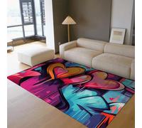 Alfombra 100x150 Lavable Zona de grafitis Coloridos Corazones Alfombrilla Pelo bajo Dormitorio Suave moqueta Grande Moderna Antideslizante Pop Art Acento Tapete Fina y Plegable para