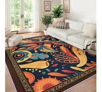 Alfombra 100x150 Lavables para el salón Dormitorio Alfombrilla Antideslizante de Pelo bajo Tapete Abstracta Girasol Paisley étnicas Bohemias la Entrada Cocina Interiores Resistentes a