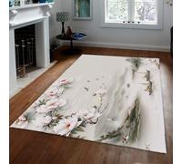 Alfombra 100x150 para Cocina Paisaje Chino Alfombrilla de área Superficie Beige Tapete Minimalistas Lavables a máquina Antideslizantes Pelo bajo y Suave salón Dormitorio Comedor Acuarela