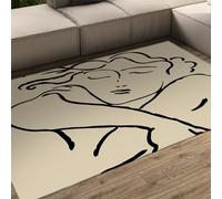 Alfombra 100x150 para salón Alfombrilla Beige Lavables Dormitorio Oficina líneas Elegantes Mujer Tapete Interior Respaldo Antideslizante Suave de Pelo bajo Comedor Cocina guardarropa