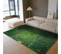 Alfombra 100x150 Verde Antideslizante Lavable Jardín de Girasoles Paisaje Sala Estar Alfombrilla Dormitorio Interior Zona Suave Pelo bajo Tapete Fina Resistente a Manchas para Comedor