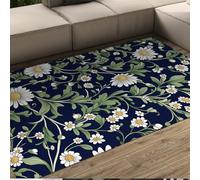 Alfombra 100x150 William Morris Alfombrilla Lavable para salón Tapete Moderna Floral de área Grande botánica Azul Marino Antideslizante Suave Ultra Fina Interior Dormitorio Cocina en
