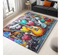 Alfombra 120 X 170 Cm Estilo De Arte Moderno Corazón De Amor Guitarra - Pelo Corto Lavable Y Antideslizante, Alfombra Moderna para Sala, Dormitorio, Comedor - Colorido Rosa Decoración Habitación