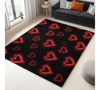 Alfombra 120 X 170 Cm Estilo Oscuro Patrón Corazón De Amor - Suave, Lavable A Máquina Y Antideslizante, Alfombra De Pelo Corto Anti-Fading para Sala De Estar, Dormitorio Y Comedor - Negro Rojo