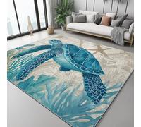 Alfombra 120 X 170 Cm Geografía Corales Tortugas - Suave, Lavable A Máquina Y Antideslizante, Alfombra De Pelo Corto Anti-Fading para Sala De Estar, Dormitorio Y Comedor - Azul Verde