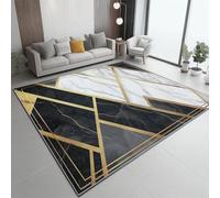 Alfombra 120 X 170 Cm Lujo Ligero Geometría Mármol Negro Dorado, Pelo Corto Suave, Antideslizante, Lavable A Máquina, Grande, Decorativa Moderna para Sala De Estar, Dormitorio Y Pasillo
