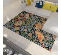 Alfombra 120x150 de Entrada Alfombrilla botánico Vintage pájaro y Fresa Interior Lavable Tapete Antideslizantes Cocina área Ultrafina para Puerta Principal Patrón Floral Azul Marino