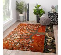 Alfombra 120x150 Lavables Tree of Life Resistentes a Manchas Alfombrilla para el salón con Respaldo Antideslizante Mosaico Naranja Tapete Abstracta Dormitorio de área folable Arte