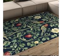 Alfombra 120x150 para salón Comedor Antideslizante Alfombrilla Lavable Tapete Grande Suave y Fina Estampado Floral de Fresa Verde Oscuro William Morris Pelo bajo Dormitorio Oficina la