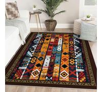 Alfombra 120x150 Retro para salón Alfombrilla Lavable Dormitorio Rayas geométricas Aztecas Tapete Pasillo de Oficina Antideslizante Tribal nativa Americana Pelo bajo decoración la