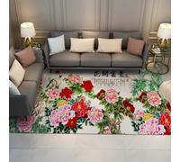 Alfombra 120x180 Lavable Alfombrilla para el salón Dormitorio Tapete orientales Coloridas Florales Botánico Verde Caligrafía China de área Fina Antideslizante con Respaldo Goma Cocina