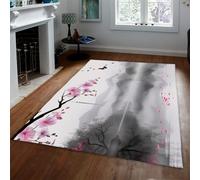 Alfombra 120x180 Lavables para el salón Alfombrilla Antideslizantes Grandes dormitorios Gramas Gris Bruma Paisaje de montaña Tapete Rosa Sakura Dormitorio Comedor Entrada Suelo Madera