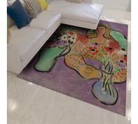 Alfombra 120x180 Morada Alfombrilla de área Naturaleza Muerta Vintage Flor Gran para salón Dormitorio Cocina Cena Elegante Mujer decoración Moderna del hogar Tapete Rectangular y a