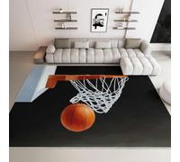 Alfombra 120x180cm BalóN de Baloncesto Alfombra 3D de Pelo Corto Deportes Moqueta Suave y Mullida Lavable Lavadora Adecuado para Habitaciones Infantiles Cocinas y Salas de Estar b-3266