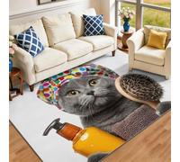 Alfombra 140 x 200 cm Lavable Antideslizante, Diseño Estilo Humorístico Gatito Diadema, Alfombra Suave de Pelo Corto para Salón Dormitorio Familias Modernas, Blanco