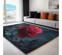 Alfombra 150x240cm Rosas Rojas Alfombra 3D de Pelo Corto Parejas RomáNticas Moqueta Suave y Mullida Lavable Lavadora Adecuado para Salas de Estar Comedores y Dormitorios b-1670
