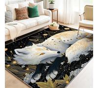 Alfombra 160 x 230 cm - Arte Fantástico Animal Zorro Alfombra Antideslizante de Pelo Corto para Dormitorio, Ideal para Sala de Estar, Dormitorio y Comedor Blanco Negro