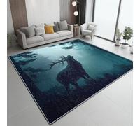 Alfombra 160 X 230 Cm Impresionismo Bosque Ciervo - Pelo Corto Lavable Y Antideslizante, Alfombra Moderna para Sala, Dormitorio, Comedor - Azul Negro Decoración Habitación