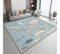 Alfombra 160 X 230 Cm Mapa De Velero Antiguo Azul Marrón, Pelo Corto Suave, Antideslizante, Lavable A Máquina, Grande, Decorativa Moderna para Sala De Estar, Dormitorio Y Pasillo