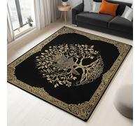 Alfombra 160 X 230 Cm Neoclasicismo Pájaros Volando Árboles - Pelo Corto Lavable Y Antideslizante, Alfombra Moderna para Sala, Dormitorio, Comedor - Oro Negro Decoración Habitación
