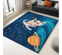 Alfombra 160 X 230 Cm Universo Planetas Astronauta Azul Naranja, Pelo Corto Suave, Antideslizante, Lavable A Máquina, Grande, Decorativa Moderna para Sala De Estar, Dormitorio Y Pasillo