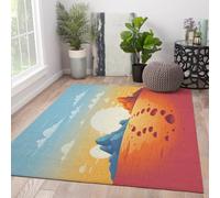 Alfombra 160x230 Alfombrilla Lavable Atardecer Paisaje Decorativo escénico Tapete Antideslizantes Suave de Pelo bajo Suelo pequeño Naranja Rojo Azul Felpudo Desierto para Cocina