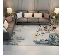 Alfombra 160x230 de área para salón Cocina Alfombrilla Lavable Tinta China Blanca Marfil Moderna Tapete Florales con Estampado pájaros Zona Suave Antideslizante Interior Fina Grande
