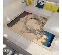 Alfombra 160x230 Lavable Alfombrilla para salón Lavado de Tinta japonés Tapete Grandes y Suaves Ukiyo E Landscape Antideslizante moqueta Moderna Pelo bajo Dormitorio Cocina guardería