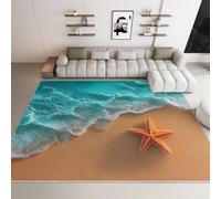 Alfombra 160x230cm Estrella de Mar de Playa Alfombra 3D de Pelo Corto Paisaje oceánico Moqueta Suave y Mullida Lavable Lavadora Adecuado para Dormitorios Estudios Salas de Estar y Pasillos a-3866