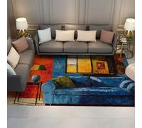 Alfombra 180x240 Lavable Alfombrilla para el salón sofá Azul Colorido Tapete Suave Dormitorio Interior Resistente a Manchas Suelo Que no se mudan Abstracta Moderna apartamento en del